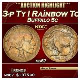 1913-p Ty I Buffalo Nickel Rainbow Toned 5c ms67 S