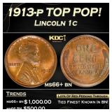 1913-p Lincoln Cent TOP POP! 1c ms66+ bn SEGS