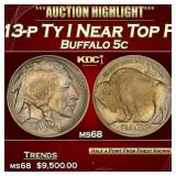 1913-p Ty I Buffalo Nickel Near Top Pop! 5c ms68 S