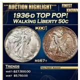 1936-d Walking Liberty Half Dollar TOP POP! 50c ms