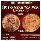 1911-d Lincoln Cent Near Top Pop! 1c ms66+ rd SEGS