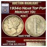 1934-d Mercury Dime Near Top Pop! 10c ms67 FSB SEG