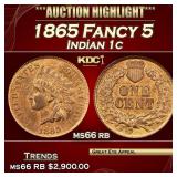 1865 Fancy 5 Indian Cent 1c ms66 rb SEGS