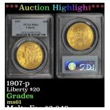 PCGS 1907-p Gold Liberty Double Eagle $20 ms61 PCG