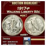1917-p Walking Liberty Half Dollar 50c ms66+ SEGS