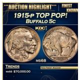 1915-p Buffalo Nickel TOP POP! 5c ms68 SEGS