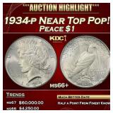 1934-p Peace Dollar Near Top Pop! $1 ms66+ SEGS