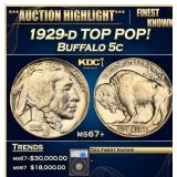 1929-d Buffalo Nickel TOP POP! 5c ms67+ SEGS