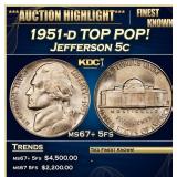 1951-d Jefferson Nickel TOP POP! 5c ms67+ 5fs SEGS