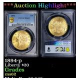 PCGS 1894-p Gold Liberty Double Eagle $20 ms62 PCG