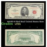 1953B $5 Red Seal United States Note Grades vf++