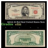 1953A $5 Red Seal United States Note Grades vf++