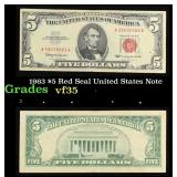 1963 $5 Red Seal United States Note Grades vf++