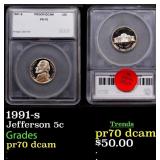 1991-s Proof Jefferson Nickel 5c pr70 dcam SEGS