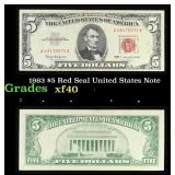 1963 $5 Red Seal United States Note Grades xf