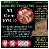 BU Shotgun Lincoln 1c roll, 1974-d 50 pcs Dunbar W