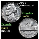 1964-p Jefferson Nickel 5c Grades GEM+ Unc