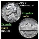 1964-p Jefferson Nickel 5c Grades GEM+ Unc