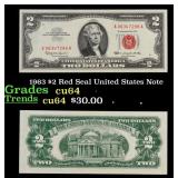 1963 $2 Red Seal United States Note Grades Choice