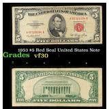 1953 $5 Red Seal United States Note Grades vf++