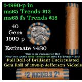 BU Shotgun Jefferson 5c roll, 1996-p 40 pcs Bank $