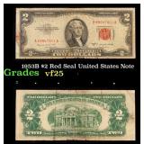1953B $2 Red Seal United States Note Grades vf+