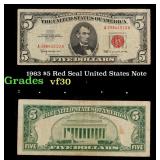 1963 $5 Red Seal United States Note Grades vf++