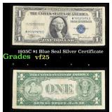 1935C $1 Blue Seal Silver Certificate Grades vf+