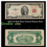 1953 $2 Red Seal United States Note Grades vf++