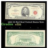 1963 $5 Red Seal United States Note Grades vf++