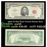 1963 $5 Red Seal United States Note Grades Choice