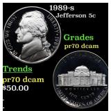 1989-s Proof Jefferson Nickel 5c pr70 dcam SEGS