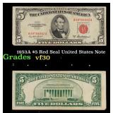 1953A $5 Red Seal United States Note Grades vf++