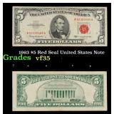 1963 $5 Red Seal United States Note Grades vf++