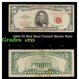 1963 $5 Red Seal United States Note Grades vf++