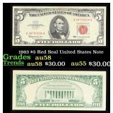 1963 $5 Red Seal United States Note Grades Choice