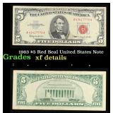1963 $5 Red Seal United States Note Grades xf deta