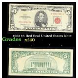 1963 $5 Red Seal United States Note Grades xf