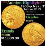 *Highlight* 1908-p Gold Indian Quarter Eagle Near