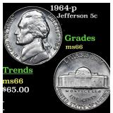 1964-p Jefferson Nickel 5c Grades GEM+ Unc