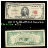 1963 $5 Red Seal United States Note Grades vf+