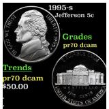 1995-s Proof Jefferson Nickel 5c pr70 dcam SEGS
