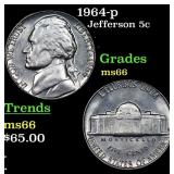 1964-p Jefferson Nickel 5c Grades GEM+ Unc