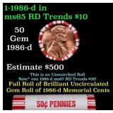 BU Shotgun Lincoln 1c roll, 1986-d 50 pcs Bank Wra