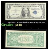 1957B $1 Blue Seal Silver Certificate Grades xf