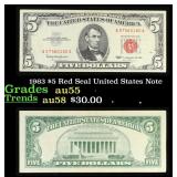 1963 $5 Red Seal United States Note Grades Choice