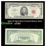 1963 $5 Red Seal United States Note Grades xf