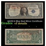 1957B $1 Blue Seal Silver Certificate Grades vf de