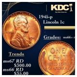 1945-p Lincoln Cent 1c Grades GEM++ RD