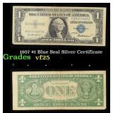 1957 $1 Blue Seal Silver Certificate Grades vf+